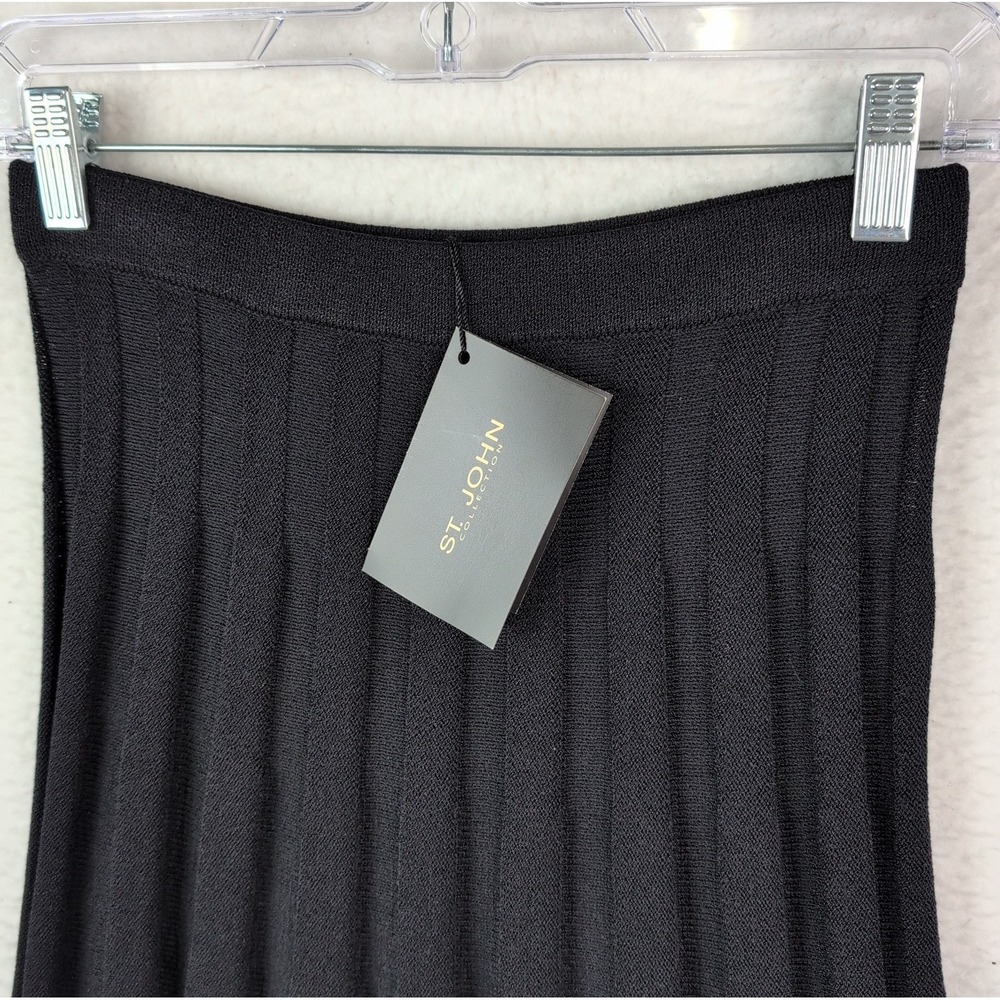 NWT St. John Basics Collection Pleated Skirt Sz 2 Black Wool Blend Pull On Midi - Picture 3 of 7